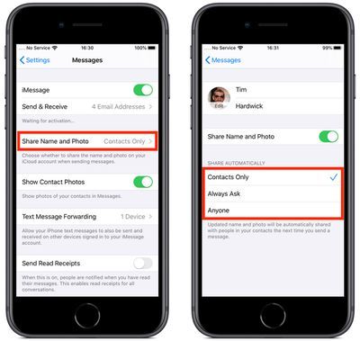 opcions de perfil de missatges a iOS 13